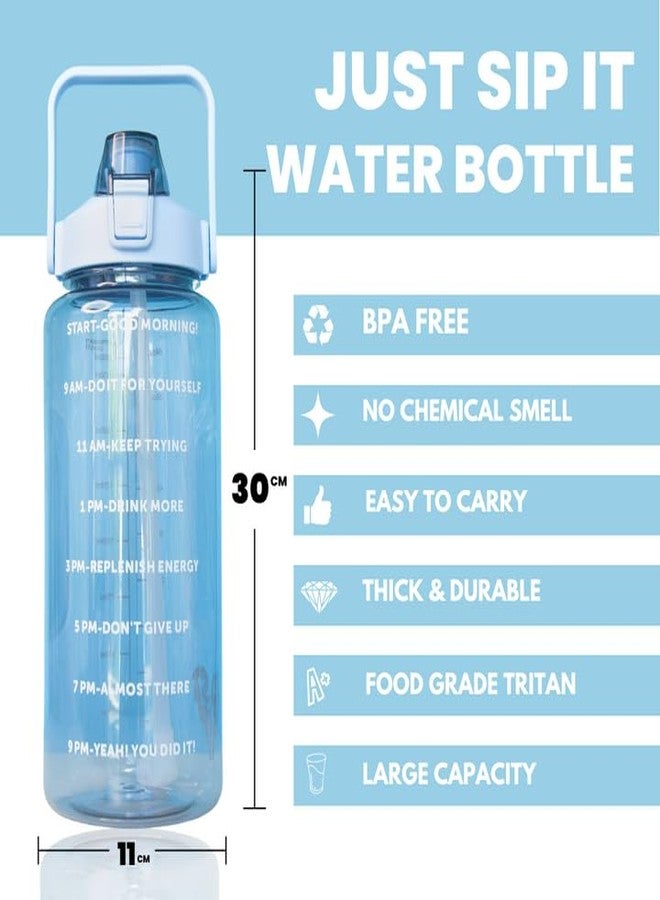 LAZYwindow 2 Litre Motivational Transparent Plastic Water Bottle - BPA-Free & Carry Handle (Blue) - Image 2